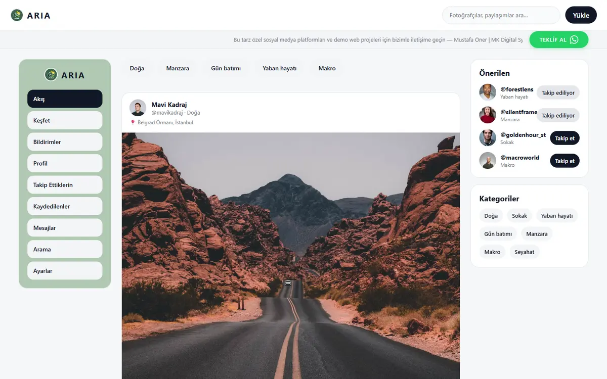Explore feed of the ARIA social platform