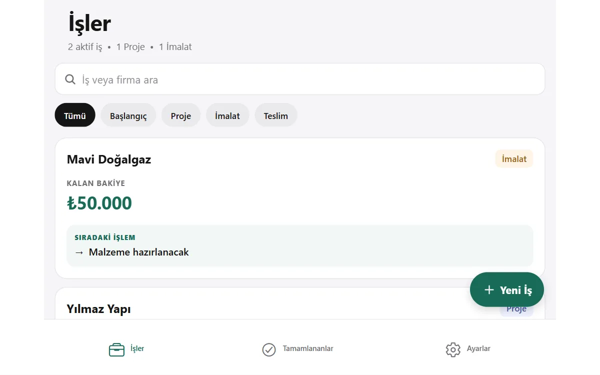 Screen of the job tracking app