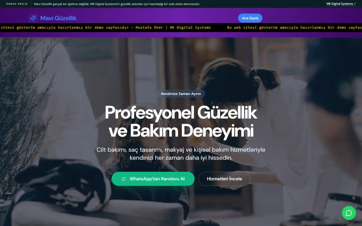 Opening screen of the Mavi Güzellik sample website