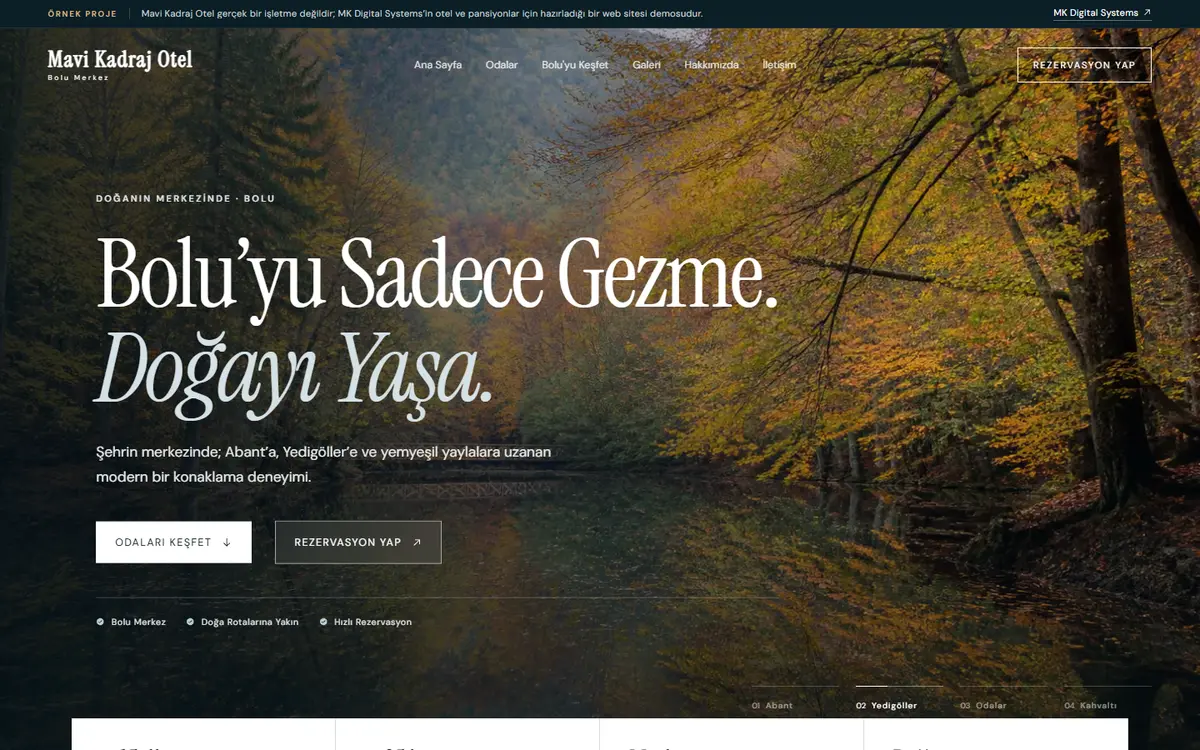 Opening screen of the Mavi Kadraj Otel sample website