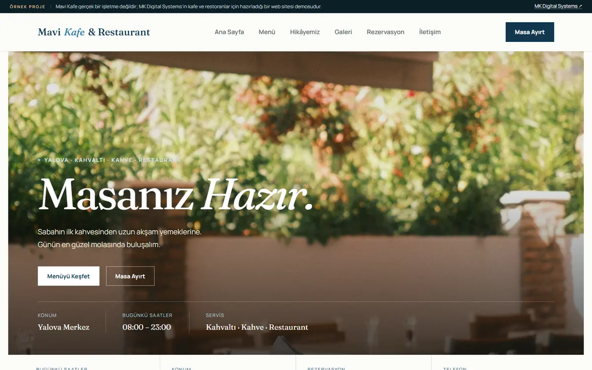 Opening screen of the Mavi Kafe sample website