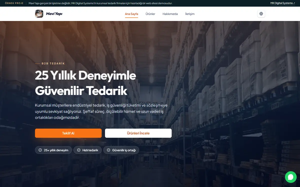 Opening screen of the Mavi Yapı sample website